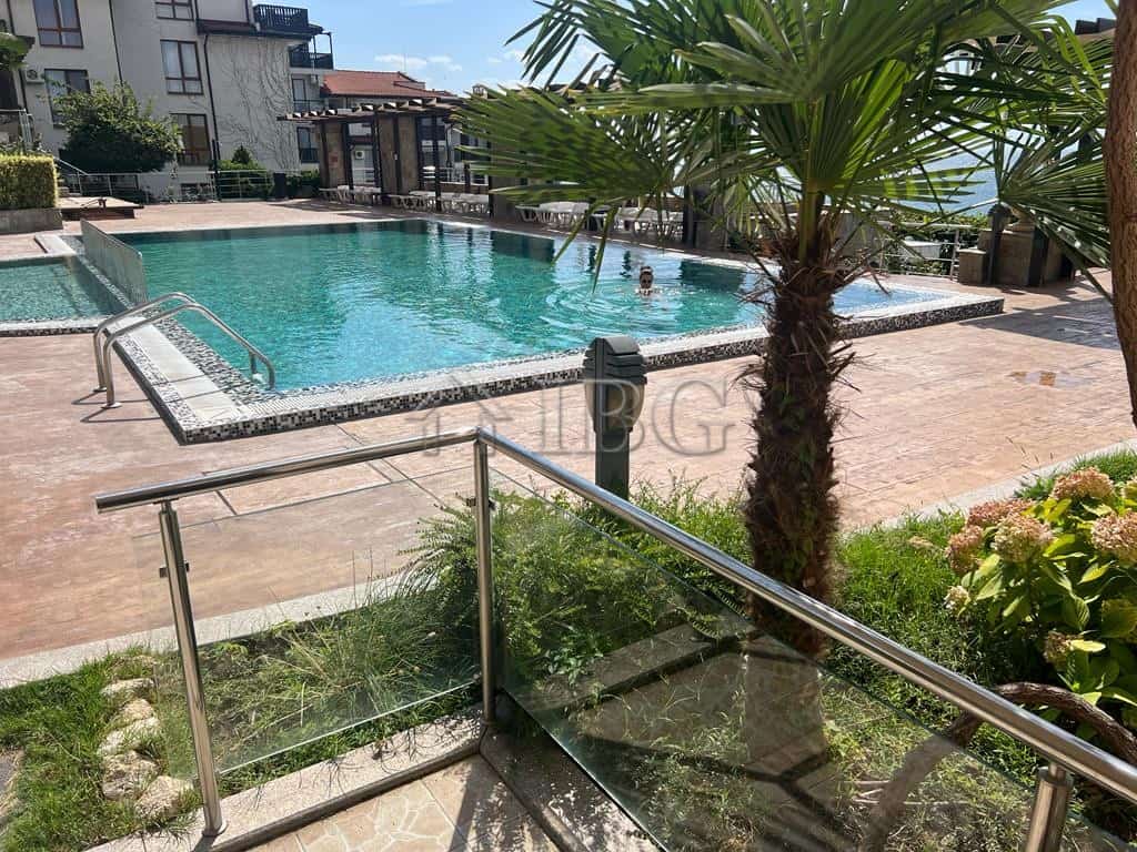 Pool view from a luxury two-bedroom apartment in Dolce Vita 2, Sveti Vlas.