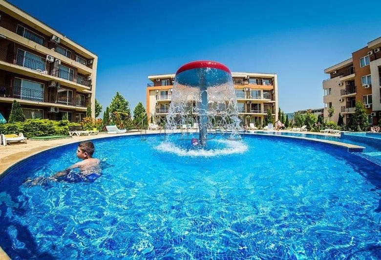 Furnished studio with balcony overlooking park in Nessebar Fort Club, Sunny Beach.