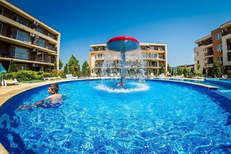 Furnished studio with balcony overlooking park in Nessebar Fort Club, Sunny Beach.