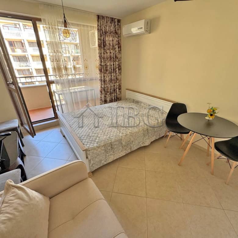 Studio apartment with balcony and sea view in Cascadas Family Resort, Sunny Beach.