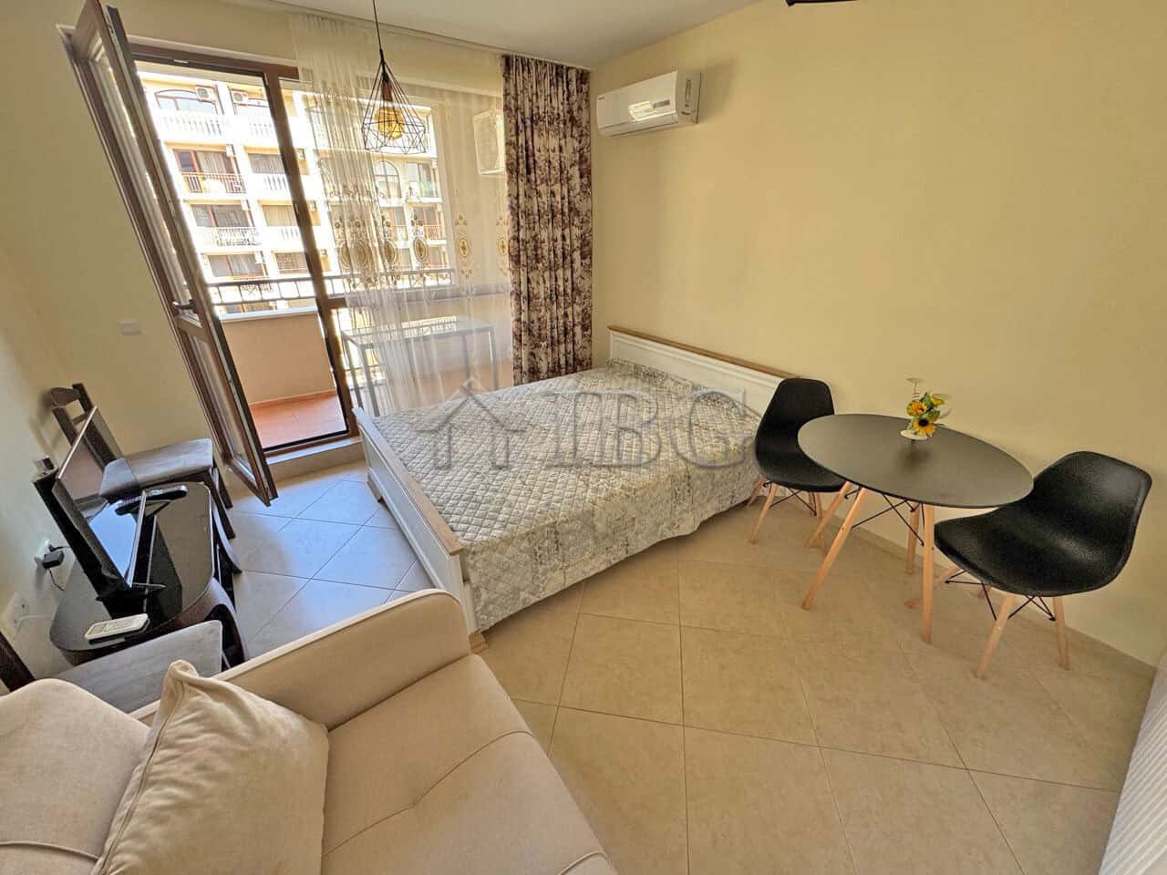 Studio apartment with balcony and sea view in Cascadas Family Resort, Sunny Beach.