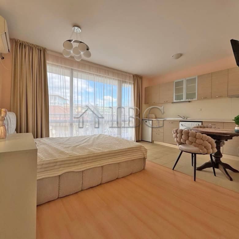 Bright studio apartment with balcony in Diamond Bay, Sunny Beach, offering modern amenities and sea.