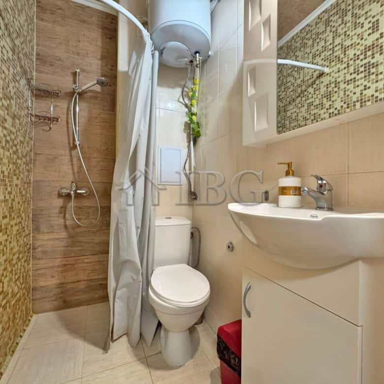 Compact bathroom in a studio apartment at Diamond Bay, Sunny Beach.