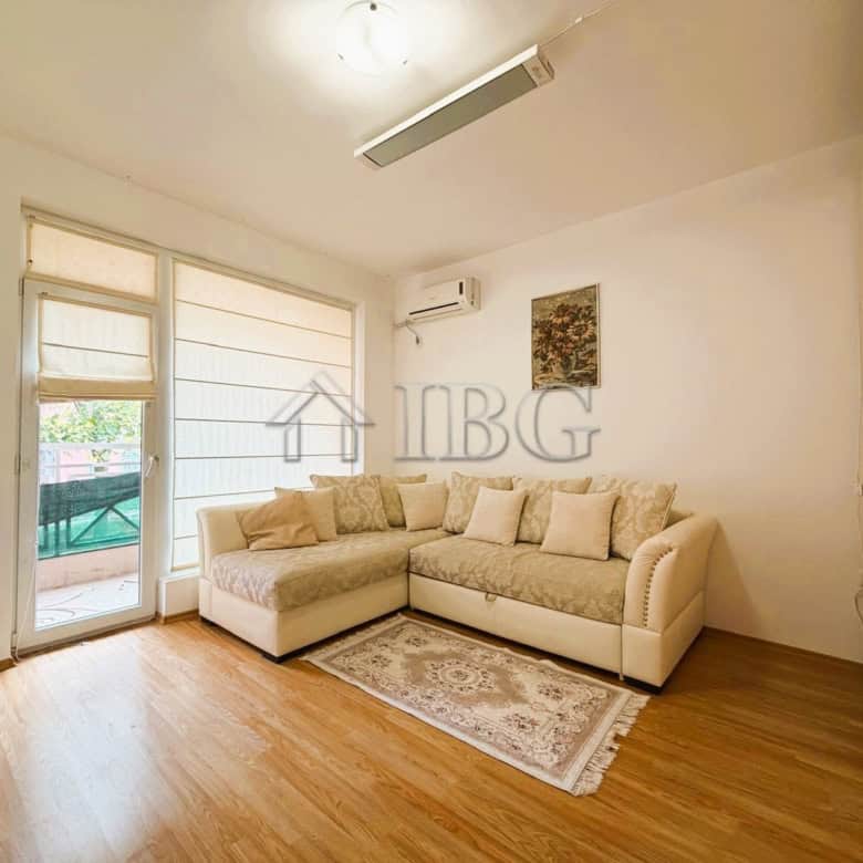 Bright 2-bedroom apartment overlooking park and tennis court, sunny day, modern interior, ideal for.