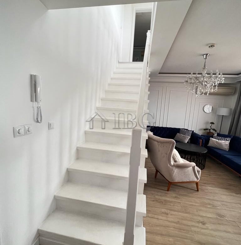 Bright interior of a maisonette with panoramic sea views in Sveti Vlas. Modern decor, elegant furnit.