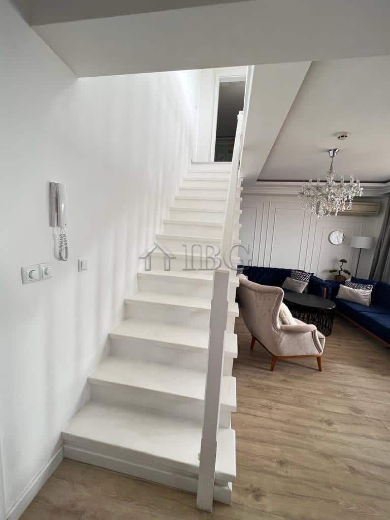 Bright interior of a maisonette with panoramic sea views in Sveti Vlas. Modern decor, elegant furnit.