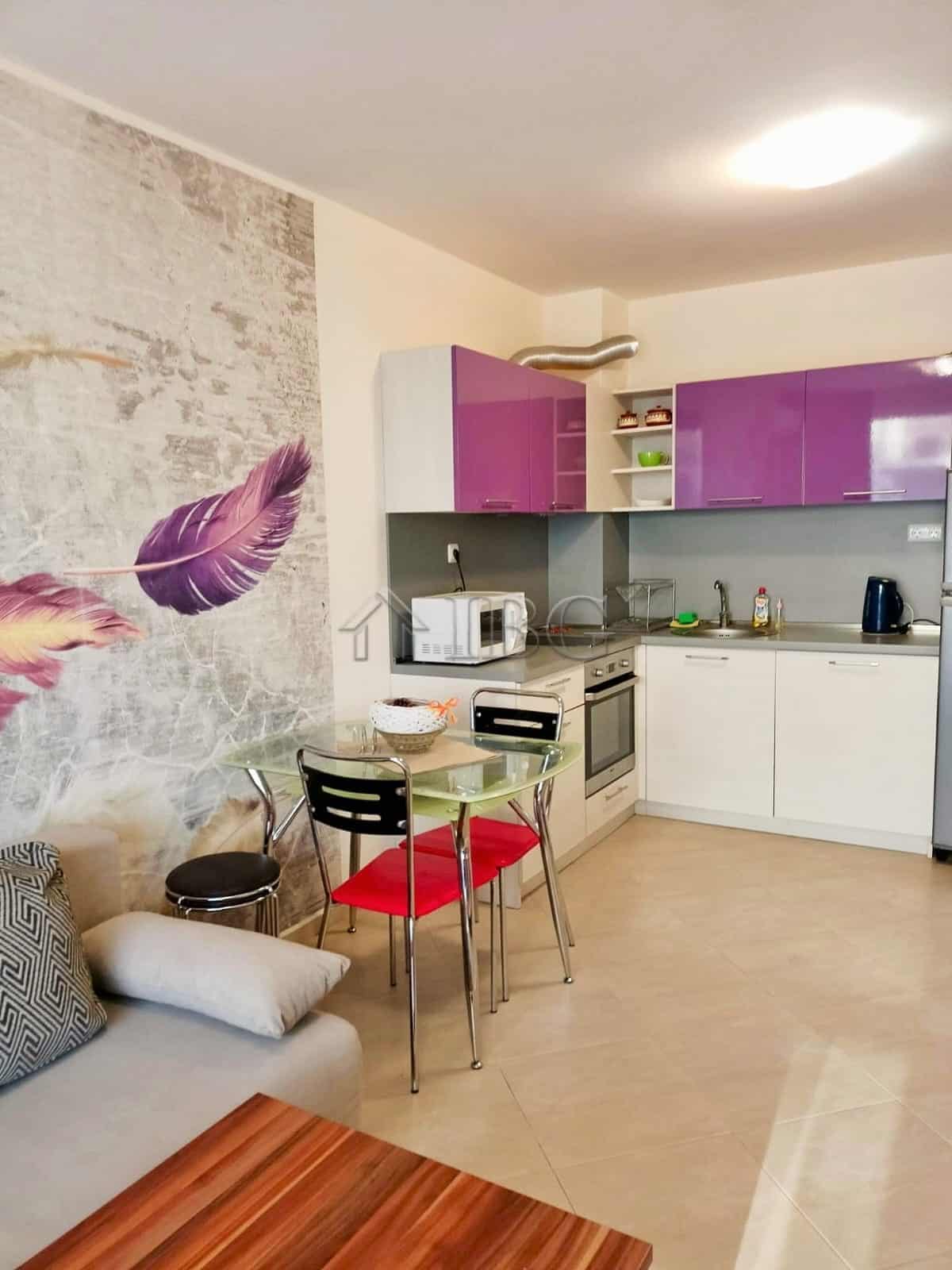 Bright furnished 1-bedroom apartment at Cascadas Family Resort, Sunny Beach, with modern kitchen and.