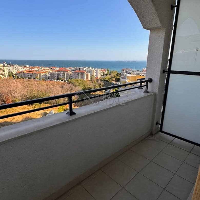 Sea and mountain view from balcony of Sveti Vlas apartment.