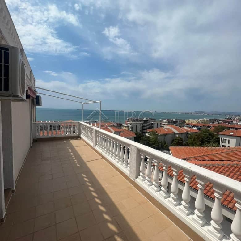 Spacious balcony overlooking yacht harbor and sea in Sveti Vlas, Bulgaria. Perfect for relaxing and.