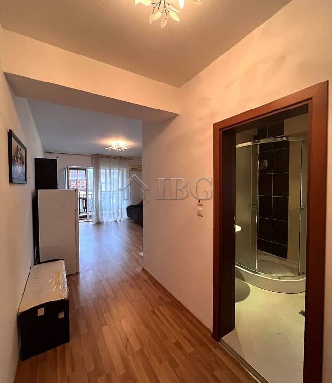 Bright studio apartment with balcony in Sveti Vlas village. Modern interior, open living space, perf.