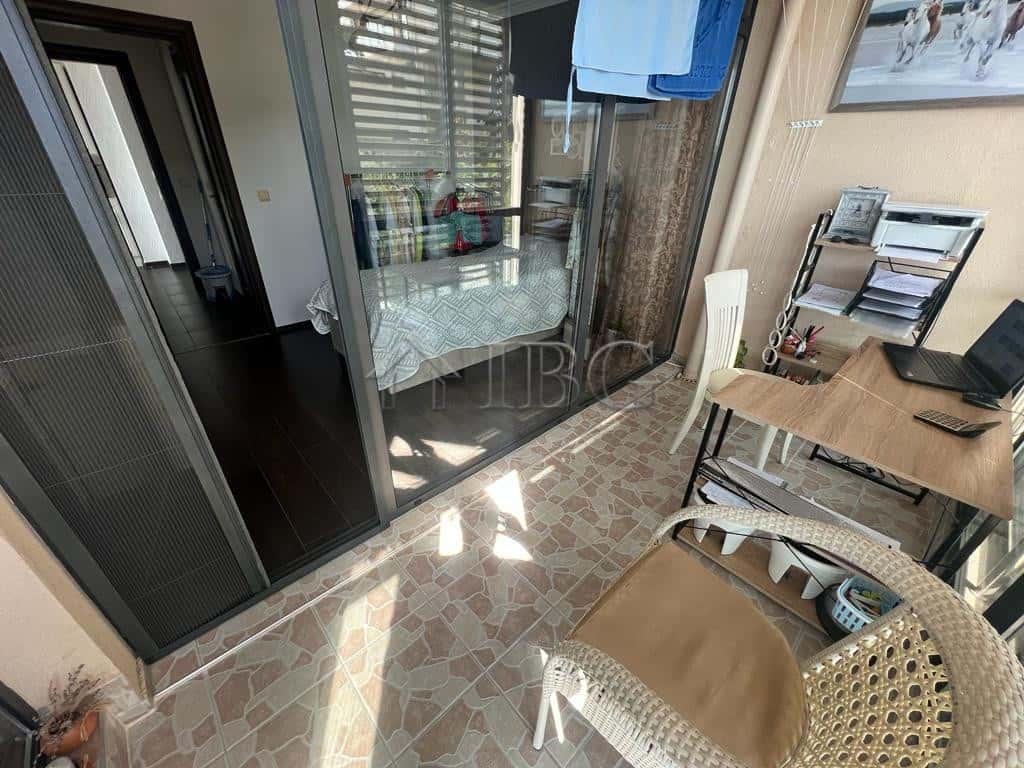 Balcony view of the sea and surrounding area in a luxurious Sveti Vlas apartment.