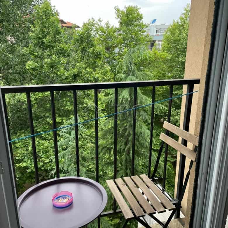 Balcony view of lush greenery from a 43 sq.m. studio in Sunny View Central, Sunny Beach. Perfect for.