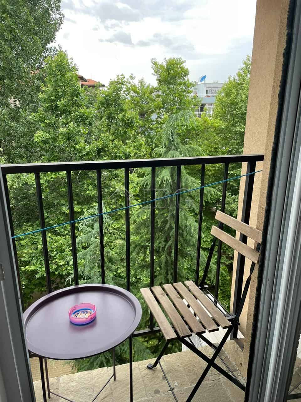 Balcony view of lush greenery from a 43 sq.m. studio in Sunny View Central, Sunny Beach. Perfect for.