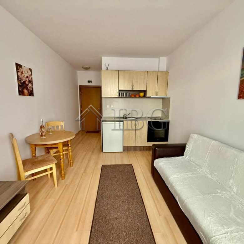 Furnished studio apartment with pool view for sale in Sunny Day 3, Sunny Beach. Modern interior, clo.