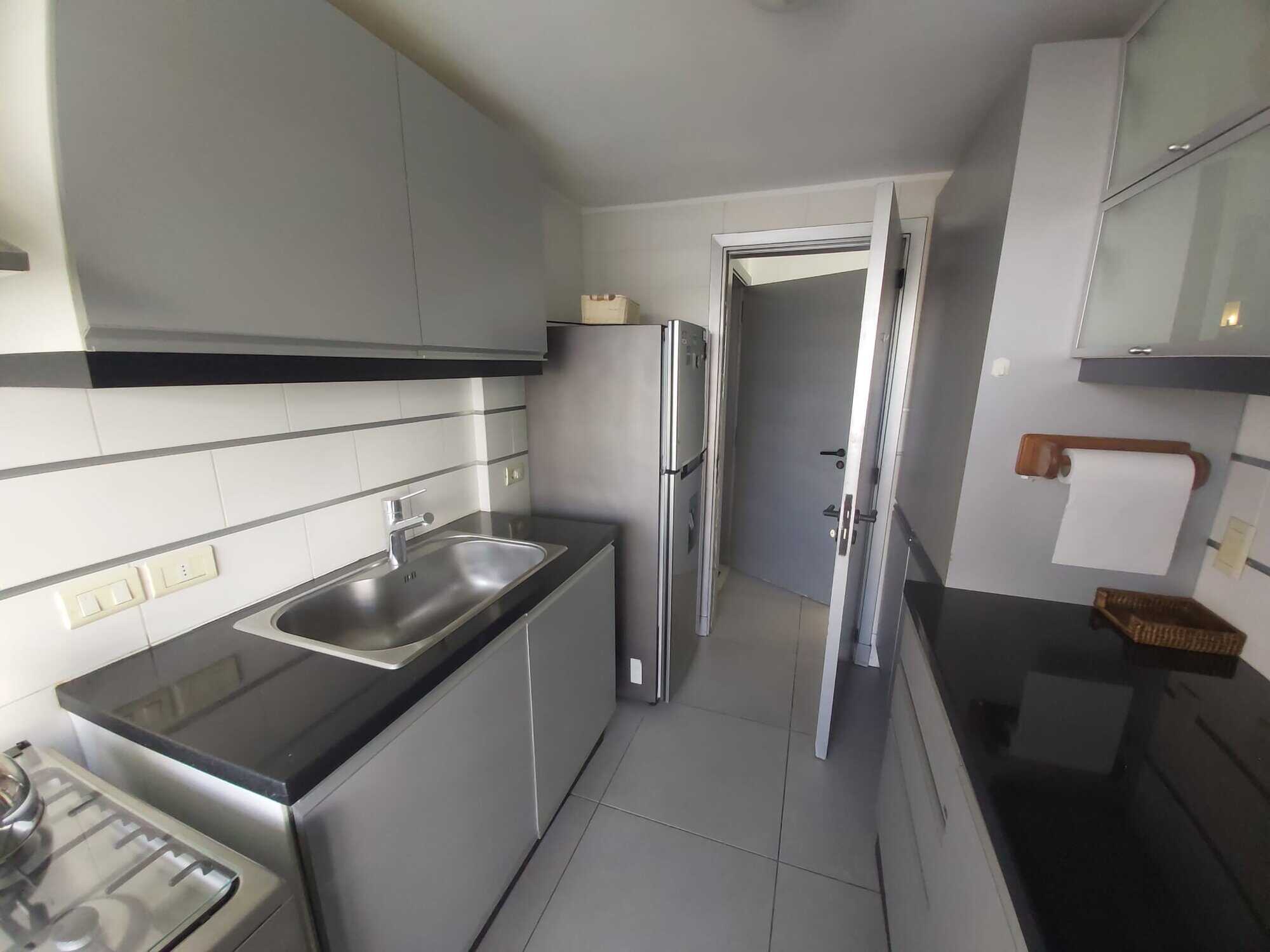 Apartment kitchen with stainless steel sink and modern appliances in La Pastora, Punta del Este.