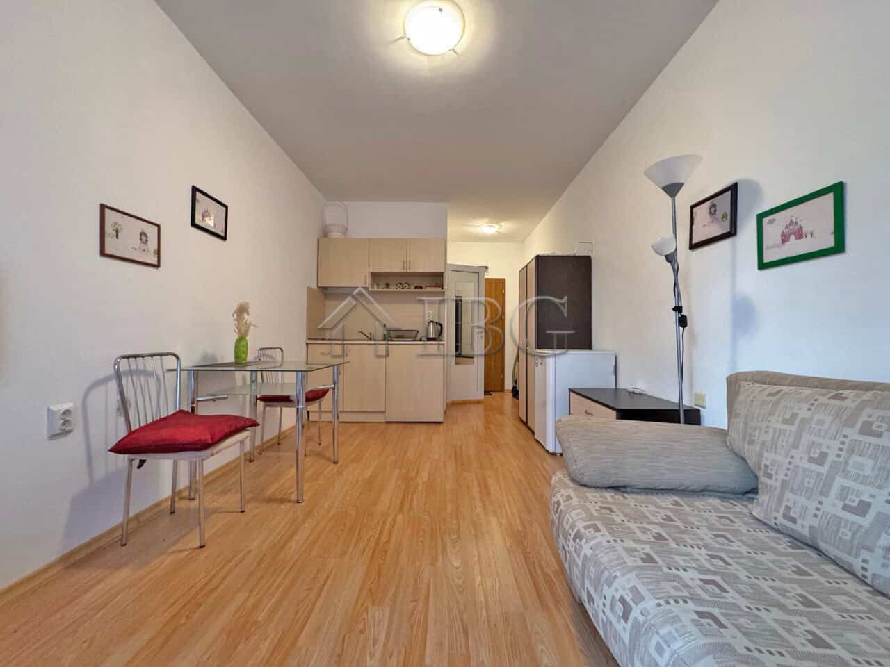Cozy studio apartment with balcony located on the ground floor of Gerber Residence 2 in Sunny Beach.