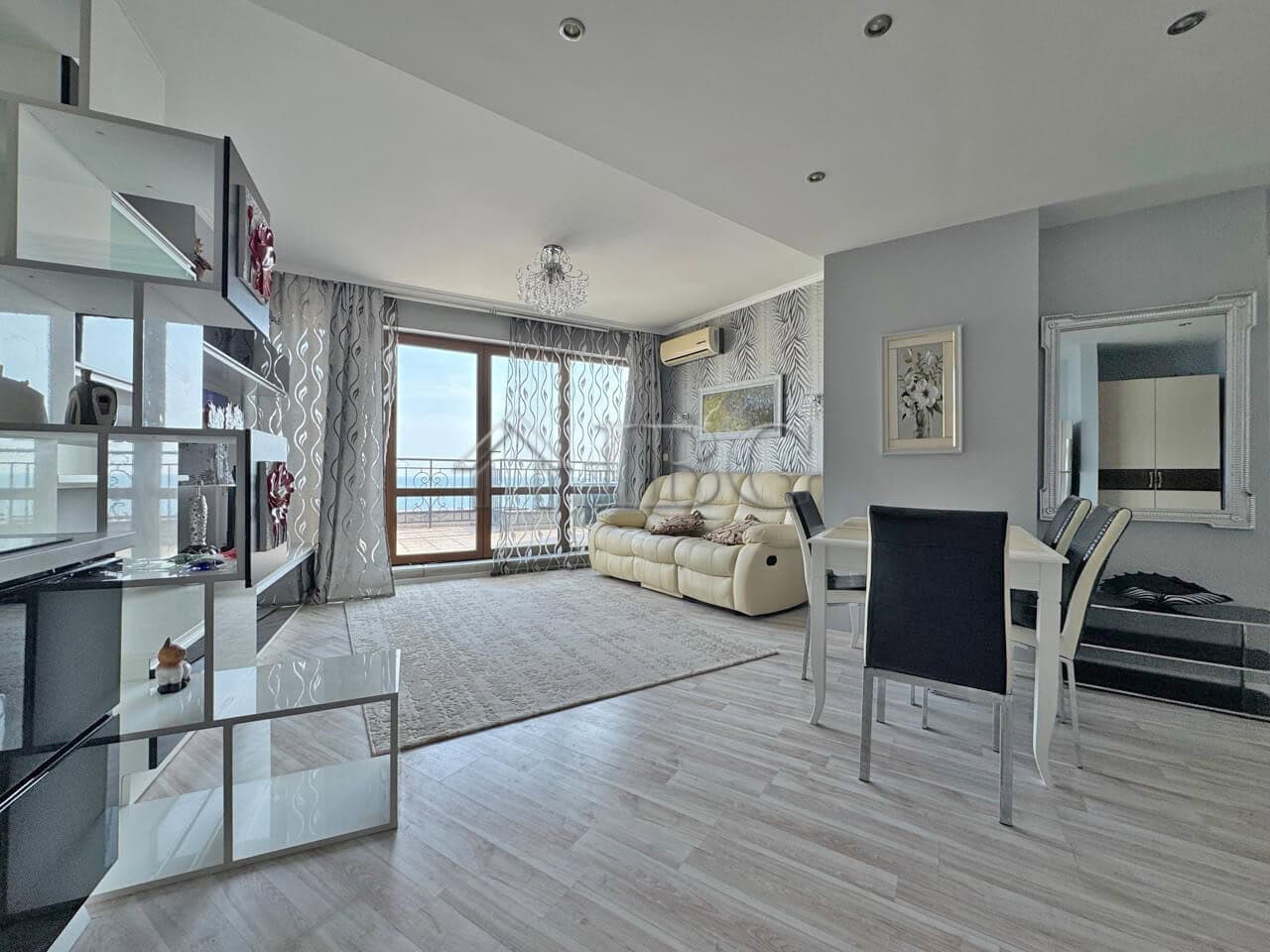 Bright beachfront 1-bedroom apartment with modern furnishings at Grand Hotel Sveti Vlas.