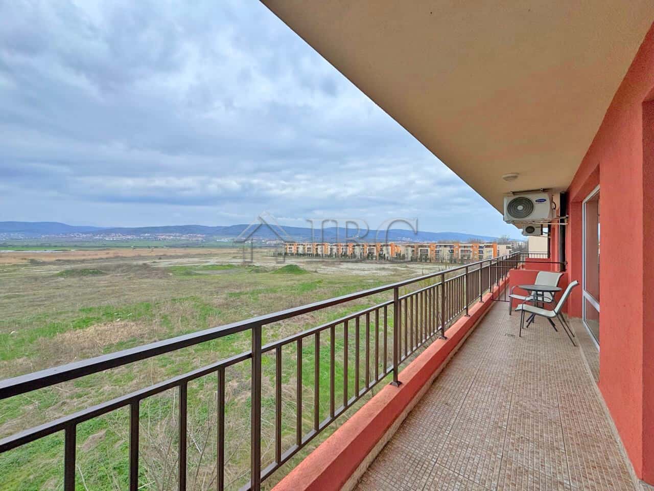 Balcony view from a furnished 1-bedroom apartment at Holiday Fort Golf Club, Sunny Beach.