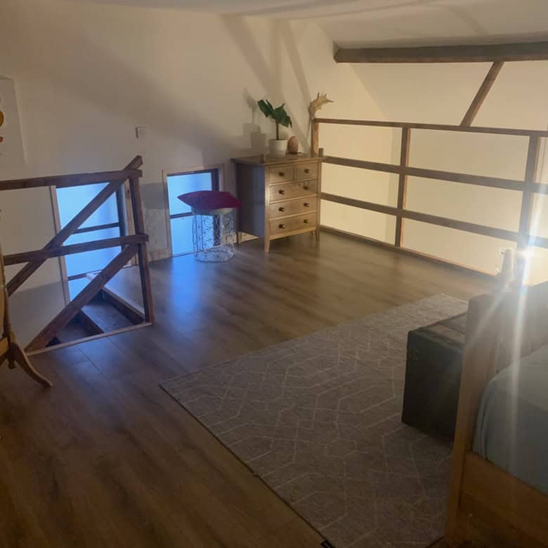 Interior of converted school house with modern furnishings in Mooncoin, Kilkenny, Ireland.