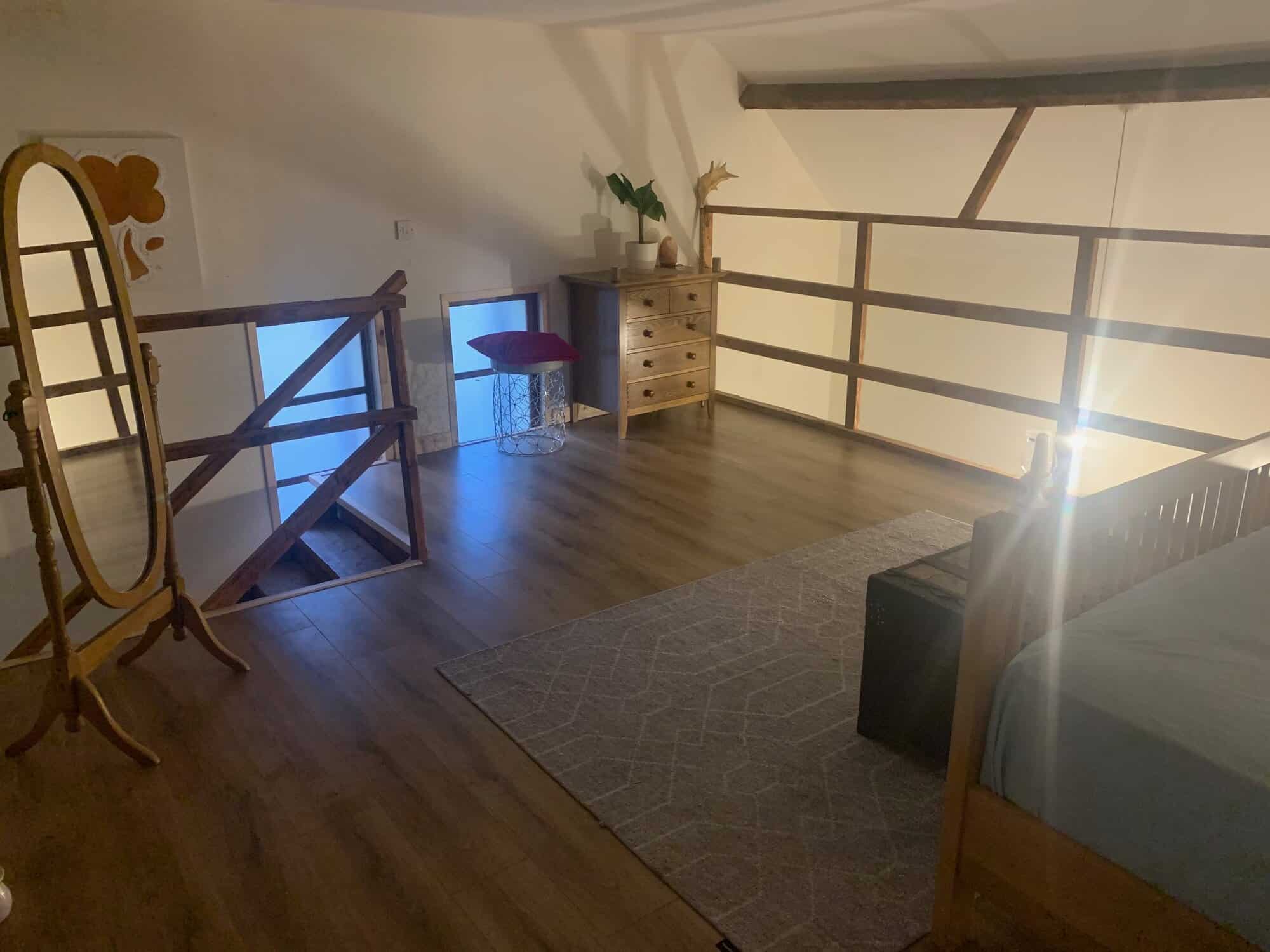 Interior of converted school house with modern furnishings in Mooncoin, Kilkenny, Ireland.