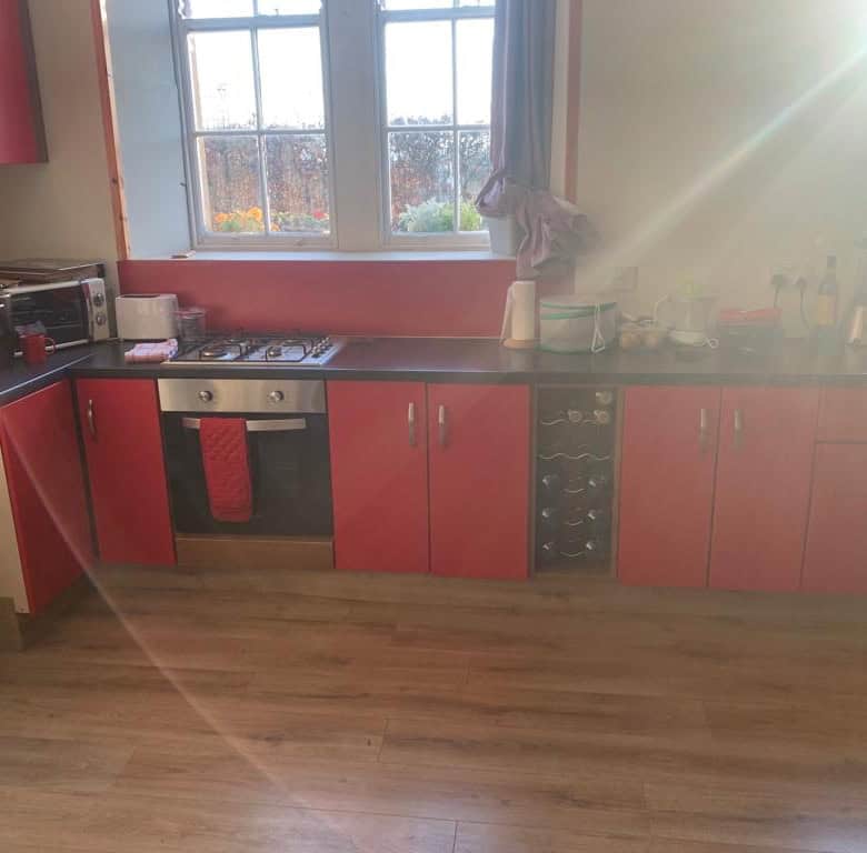 Bright kitchen in converted school house for sale in Mooncoin, Kilkenny, Ireland.