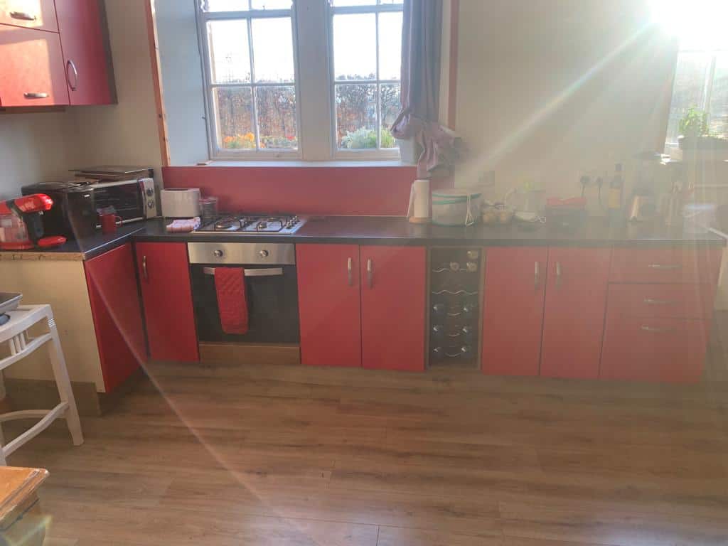Bright kitchen in converted school house for sale in Mooncoin, Kilkenny, Ireland.