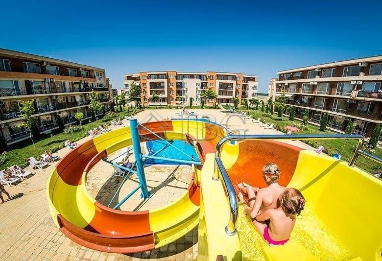 Furnished studio with balcony overlooking park in Nessebar Fort Club, Sunny Beach.