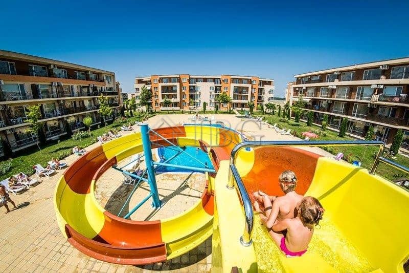 Furnished studio with balcony overlooking park in Nessebar Fort Club, Sunny Beach.
