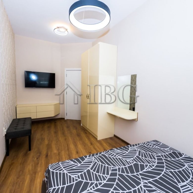 Bright interior of a luxury 1-bedroom apartment with modern furnishings and garage in Lazur District.