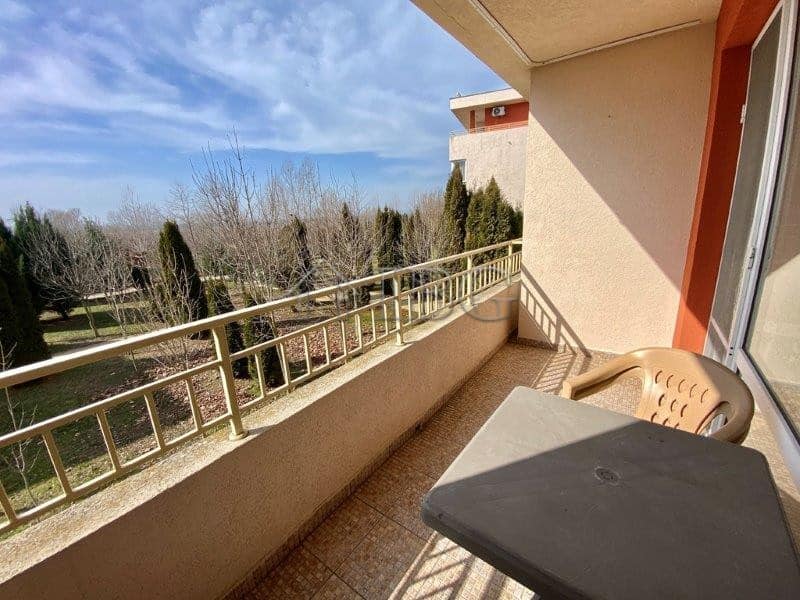 Furnished studio with balcony overlooking park in Nessebar Fort Club, Sunny Beach.