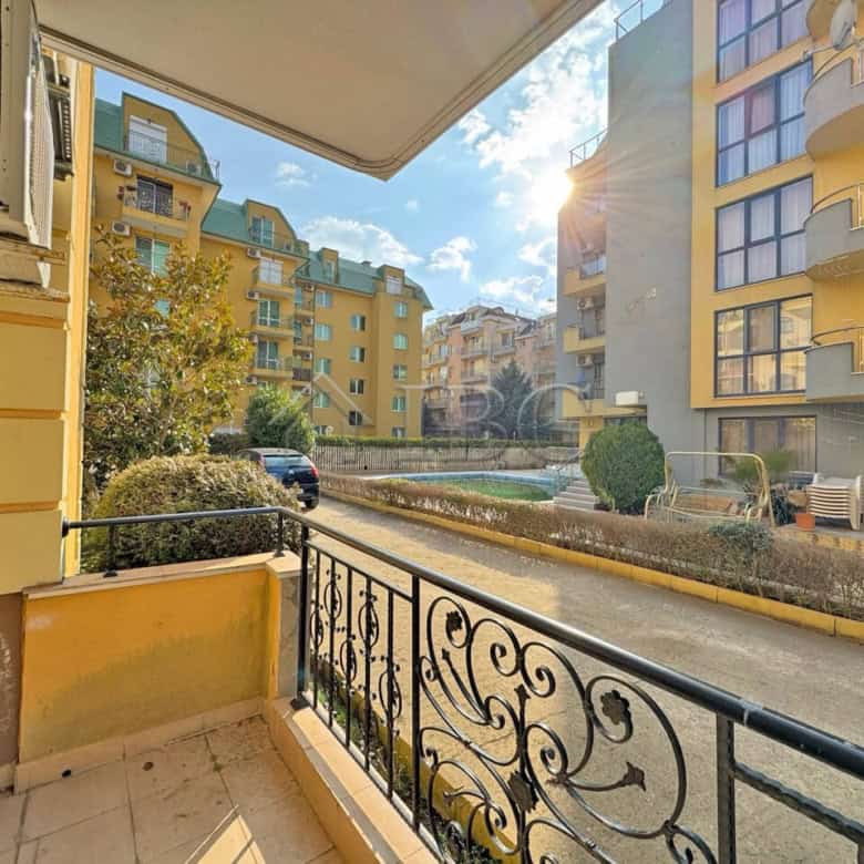 Balcony view of Sunny Beach apartments with modern design and outdoor space.