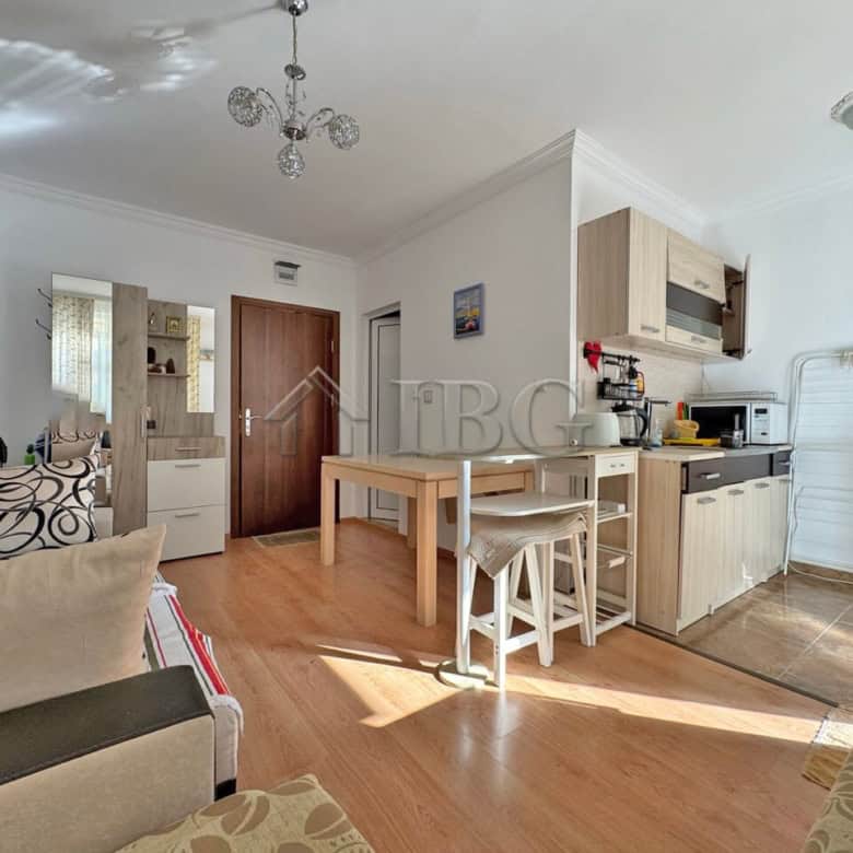 Bright studio apartment with balcony, modern kitchen, and living area in Magnolia Residence 2, Sunny.