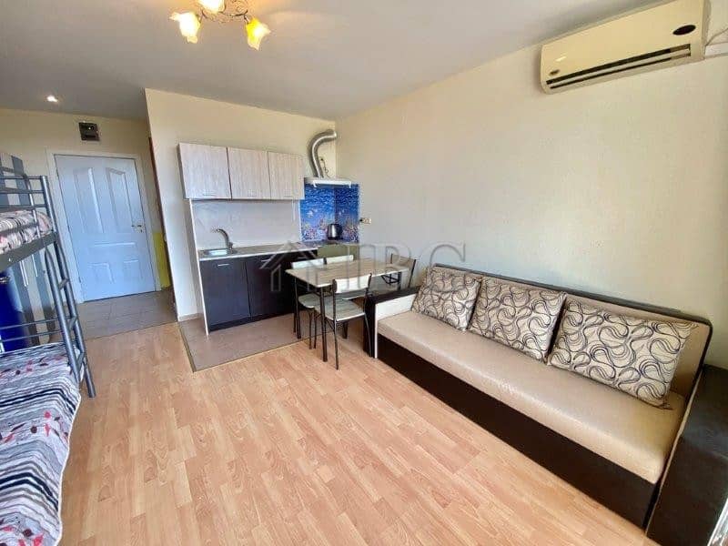 Cozy furnished studio apartment with balcony overlooking park in Nessebar Fort Club, Sunny Beach.