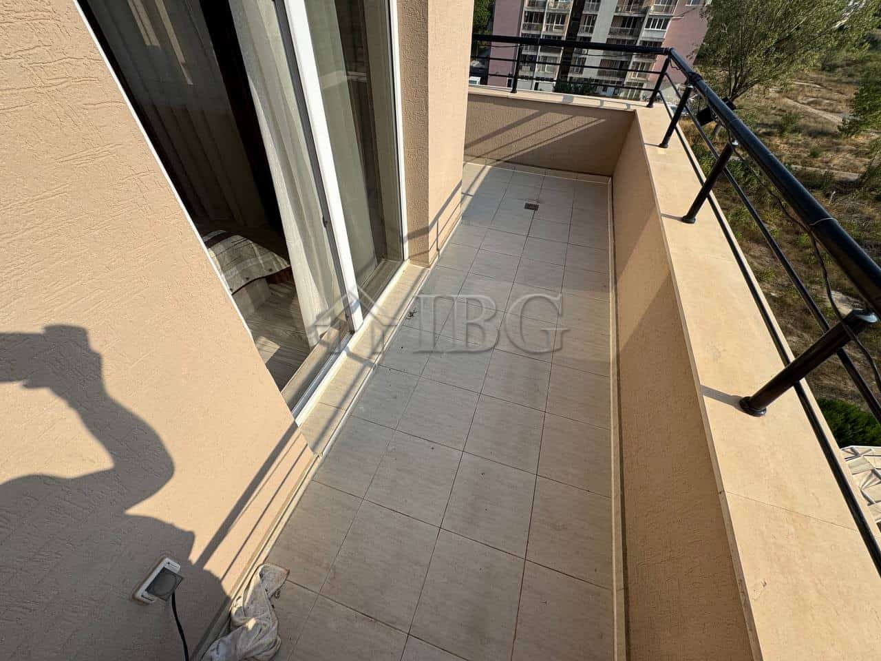Balcony of a maisonette apartment in VIP Zone Complex, Sunny Beach, offering outdoor space and sceni.