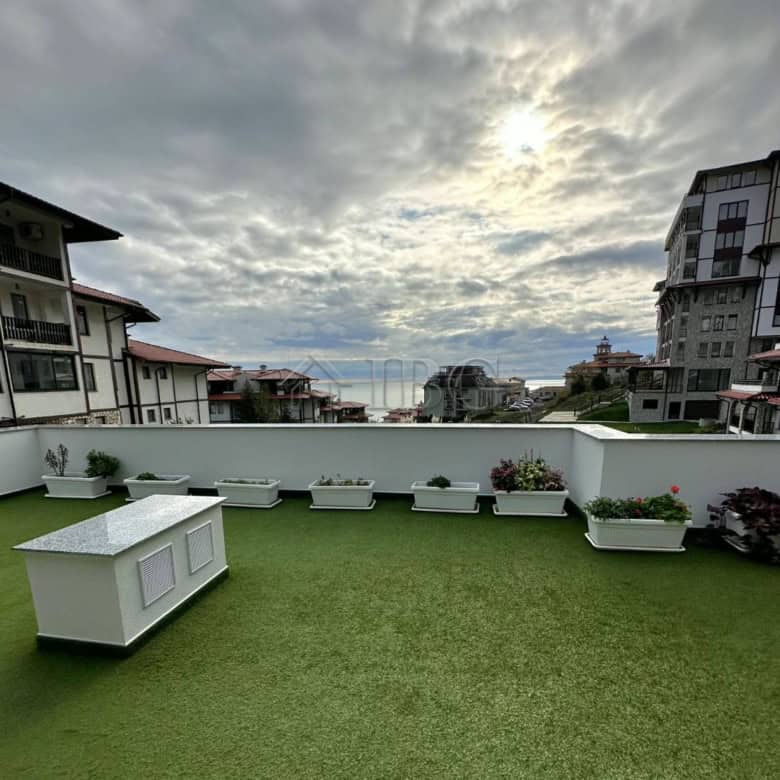 Sea view from the patio of a studio apartment in Sveti Vlas, Bulgaria.