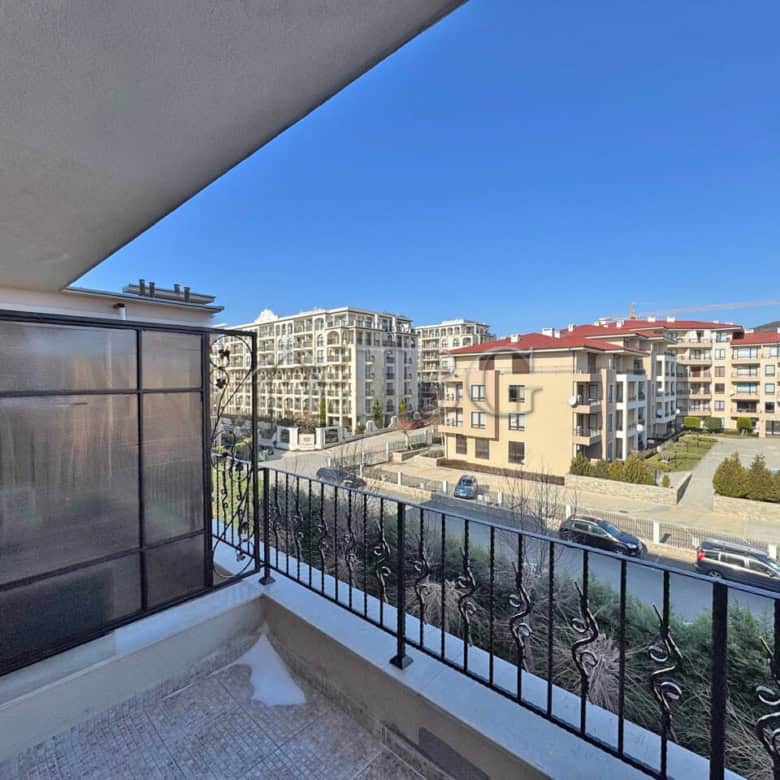 Balcony view of Sveti Vlas cityscape from a 1+1 apartment at Premier Fort Beach.