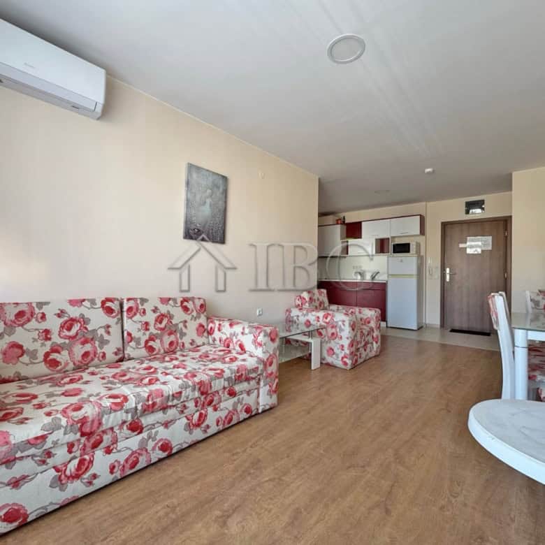 Comfortable 1+1 apartment interior at Premier Fort Beach, Sveti Vlas. Modern furnishings and open-pl.