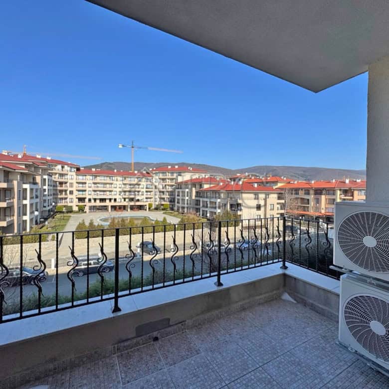 Balcony view of modern residential buildings and blue sky in Sveti Vlas.