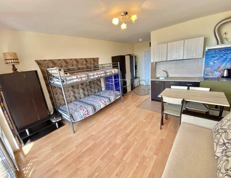 Furnished studio apartment with balcony and park view in Nessebar Fort Club, Sunny Beach. Modern int.