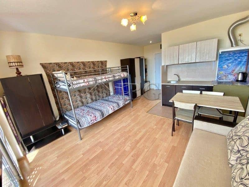 Furnished studio apartment with balcony and park view in Nessebar Fort Club, Sunny Beach. Modern int.