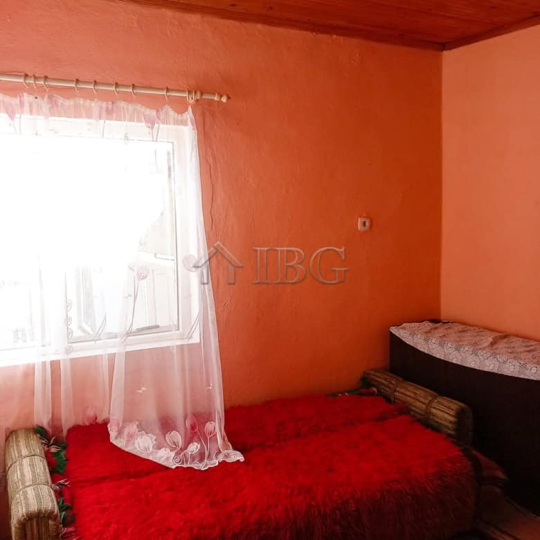 Bright bedroom featuring a window with sheer curtains, warm orange walls, and a comfortable bed with.