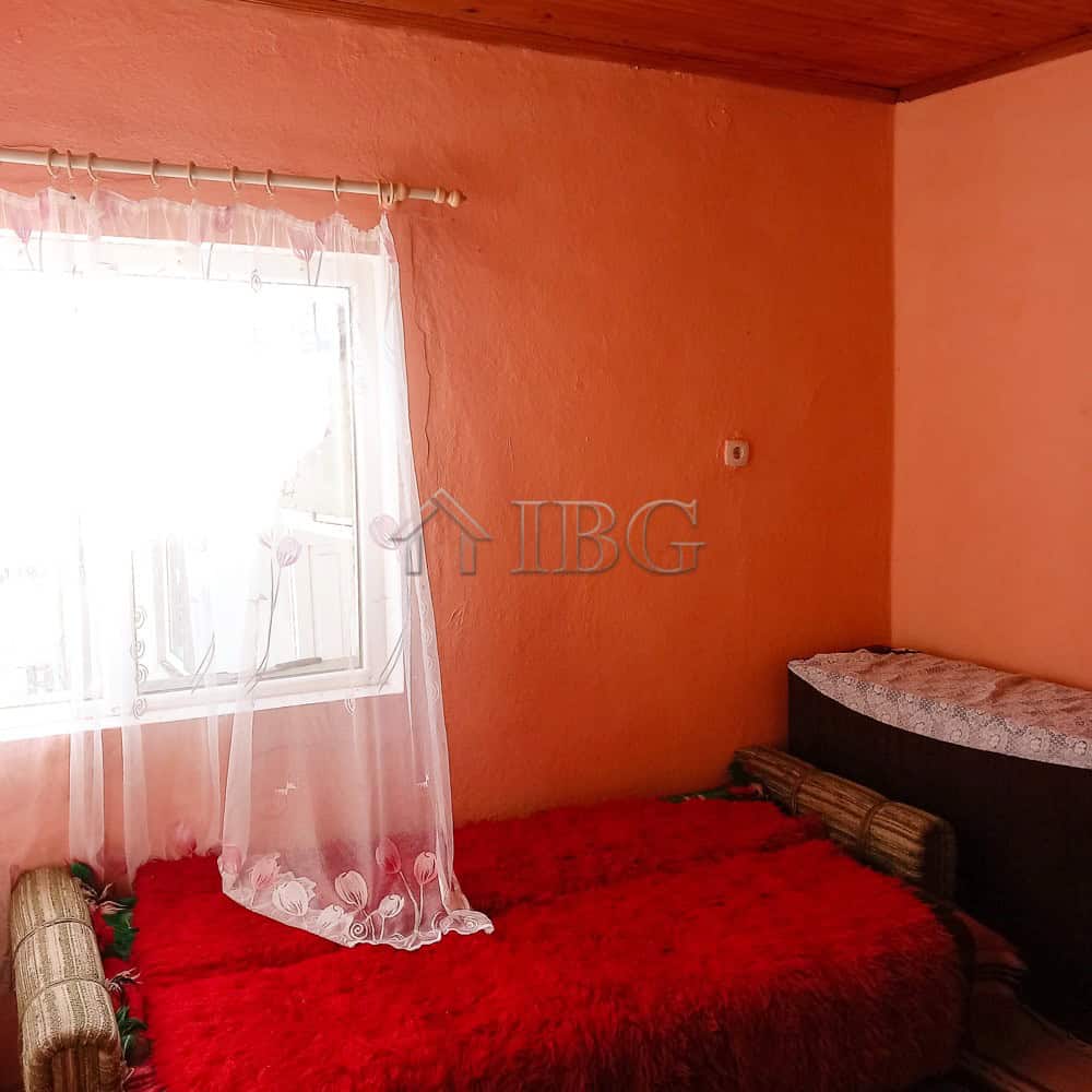 Bright bedroom featuring a window with sheer curtains, warm orange walls, and a comfortable bed with.