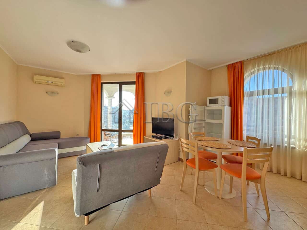 Spacious 2-bedroom, 2-bathroom apartment in Royal Sun Complex, Sunny Beach, with bright living area.