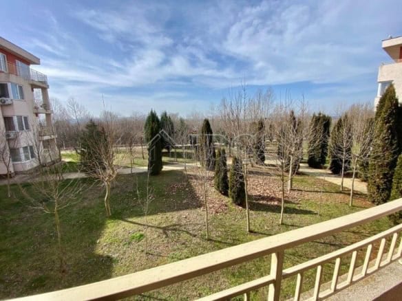 Furnished studio with balcony overlooking park in Nessebar Fort Club, Sunny Beach.