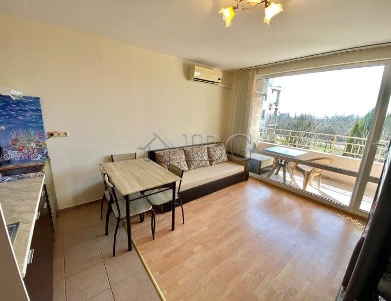 Furnished studio apartment with balcony overlooking park in Nessebar Fort Club, Sunny Beach.
