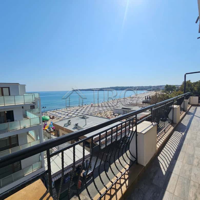 Sea view balcony overlooking Sozopol beach and coastline.