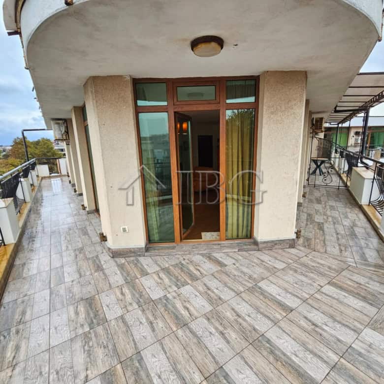 Balcony of a 2-bedroom, 2-bathroom apartment in Sozopol with panoramic sea views and spacious outdoo.