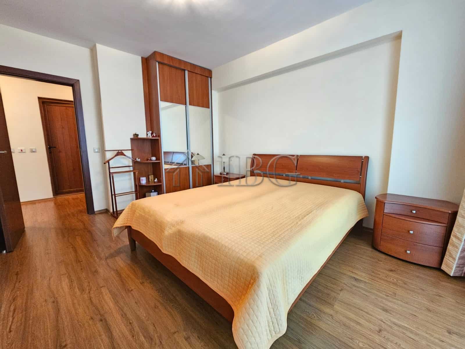 Bright bedroom with sea views, modern furniture, and wooden flooring in Sozopol. Perfect for a relax.