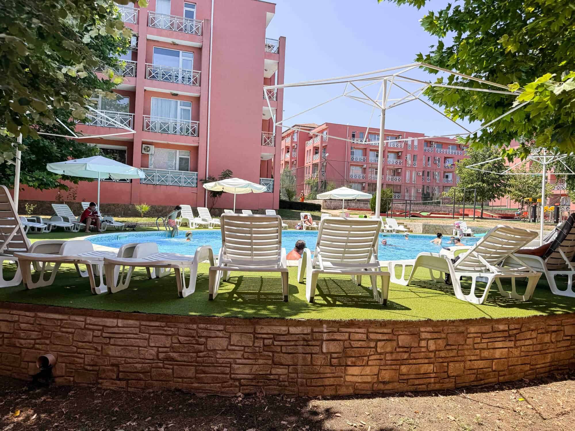Bright studio apartment near Sunny Beach with pool access.
