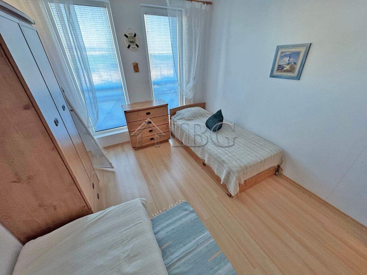 Cozy ground-floor apartment with two bedrooms, bright living space, and sea views in Sunny Beach.